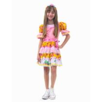 Vestido Infantil de Festa Junina pra Menina Xadrez Rosa Floral Saia com 3 Babados Vestido Infantil de Festa Junina pra Menina Xadrez Rosa Floral Saia com 3 Babados