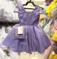 Vestido Infantil de Festa Luxo Aniversário de Princesa Rapunzel Enrolados Roxo Lilás com Capa