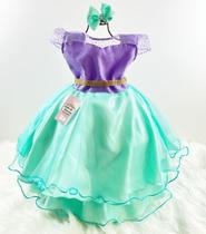 Vestido Infantil de Festa Luxo Aniversário Princesa Sereia Roxo e Verde Com Brilho