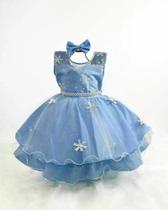 Vestido Infantil de Festa Luxo Lindo Temático Elsa Frozen Azul com Ciscas de Gelo + Capa
