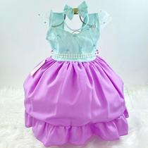 Vestido Infantil de Festa Luxo Princesa Sereia Ariel Lilás e Verde Cinto de Pérolas Vestido Infantil de Festa Luxo Princesa Sereia Ariel Lilás e Verde Cinto de Pérolas