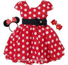 Vestido Infantil De Festa Minnie Vermelho Com Kit Completo