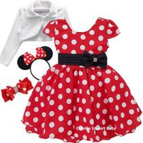 Vestido Infantil De Festa Minnie Vermelho Com Kit Completo