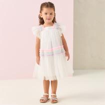 Vestido Infantil de Festa Petit Cherie Off White Tule Brilho Vestido Infantil de Festa Petit Cherie Off White Tule Brilho