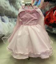 Vestido infantil de festa princesa rosa + capa (tam 1 ao 4) cod.000268