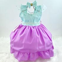 Vestido Infantil De Festa Princesa Sereia Lilás Luxo + Bico De Pato (Tam 1 ao 4) COD.000444