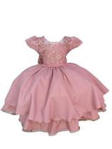 Vestido infantil de festa rose com renda e perolas luxo 3 ao 16