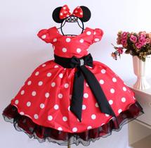 Vestido Infantil De Festa Tematica Minnie Vermelho Póa Luxo E Tiara