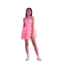 Vestido Infantil de Festa Tule Chic Rosa Barbie 23028