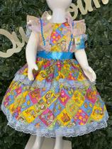 Vestido infantil de quadrilha Maria Bonita, mini chapéu e saiote - MB0084