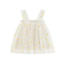 Vestido Infantil de Verão - Estampa de Margaridas, Sem Mangas, Linha A, Tule