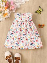 Vestido Infantil de Verão - Sem Mangas, Estampa Floral e Respirável