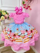 Vestido Infantil Doces Confeitaria Rosa Chiclete Festas Super luxo festa 8017RD10