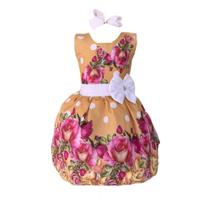 Vestido Infantil Dourado C/ Rosas Poa Reveilon Luxo