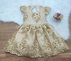 Vestido Infantil Dourado Dama Batizado Comunhão Casamento - Xuxuzinhos baby