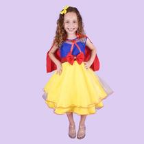 Vestido Infantil E Juvenil Branca De Neve Com Presilha e Capa Fantasia Vestido Infantil E Juvenil Branca De Neve Com Presilha e Capa Fantasia