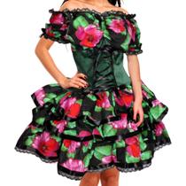 Vestido Infantil e Juvenil de Festa Junina Luxo Super Rodado Com Corselet e Babados Caipira 2 a 16 anos