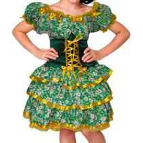 Vestido Infantil e Juvenil de Festa Junina Luxo Super Rodado Com Corselet e Babados Caipira 2 a 16 anos