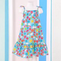 Vestido Infantil E Juvenil Lara Azul Com Nuvens E Arco Íris