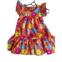 Vestido Infantil E Juvenil Lara Laranja Com Flores Menina Vestido Infantil E Juvenil Lara Laranja Com Flores Menina