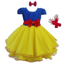 Vestido Infantil E Juvenil Menina Branca de Neve Festa Fantasia Curto Vestido Infantil E Juvenil Menina Branca de Neve Festa Fantasia Curto