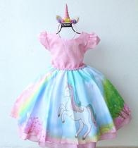 Vestido Infantil E Juvenil Unicornio Com Tiara Vestido Infantil E Juvenil Unicornio Com Tiara