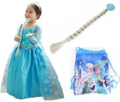Vestido Infantil Elza Frozen + Acessorios Envio Rápido