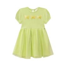 Vestido Infantil em Canelado Maui e Tule Verde Neon - Kukiê