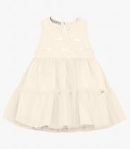 Vestido Infantil em Cotton Leve e Tule Trick Nick Off White