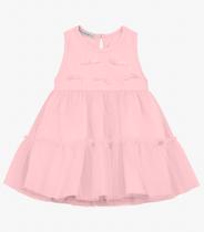 Vestido Infantil em Cotton Leve e Tule Trick Nick Rosa