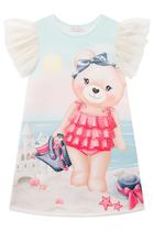 Vestido Infantil em Fly Tech Ursinha na Praia Manga Babadinha Princess by Infanti