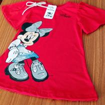 Vestido Infantil Em Malha Algodão Minnie Vermelho Verão Wd