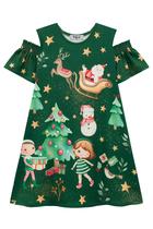 Vestido Infantil em Malha Fresh Natal Detalhe nos Ombros Festas Kukiê