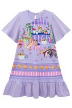 Vestido Infantil em Malha Power Estampado Bichinhos c/Aplique de Pompom - Flora by Infanti