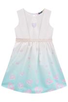 Vestido Infantil em Super Cetim Estampa de Coraçõezinhos Aplique de Strass - Kukiê