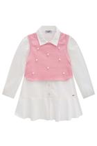 Vestido Infantil em Tricoline e Colete em Soft Line com Detalhes em Pérolas - Kukie