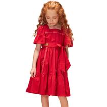 Vestido Infantil em Tricoline Vermelho Bambollina bb1103