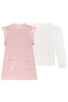 Vestido Infantil em Tricot Bolsinhos Frontal Strass e Blusa em Cotton Princess by Infanti