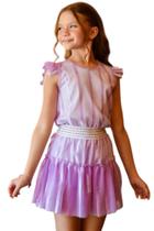 Vestido Infantil Em Tule Desenhado Rosa e Lilás Modelo Festa Menina 497*