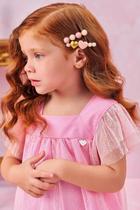 Vestido Infantil em Tule Poá Laço Strass Rosa Claro Kukiê