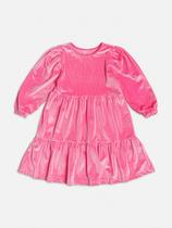 Vestido Infantil em Veludo Cotelê Rosa Chiclete Glíter Momi