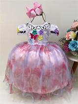 Vestido Infantil Encanto Aplique Flores Borboletas Floral Jardim Rosa Luxo Festa 2252ER