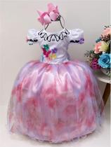 Vestido Infantil Encanto Aplique Flores Borboletas Floral Jardim Rosa Luxo Festa 2253ER