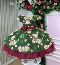 Vestido Infantil Encanto de Natal Verde Festa para Meninas