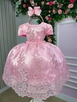 Vestido Infantil Enjoy Bebê Rosa Clássico Realeza Rendado Vestido Infantil Enjoy Bebê Rosa Clássico Realeza Rendado