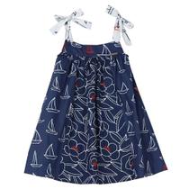 Vestido Infantil Estampa Barquinho e Flor e Nave Fundo Azul algodão TAM:3