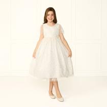 Vestido Infantil Estampa Borboletinha OffWhite Véu Rodado Casamento Festivo Batizados Vestido Infantil Estampa Borboletinha OffWhite Véu Rodado Casamento Festivo Batizados