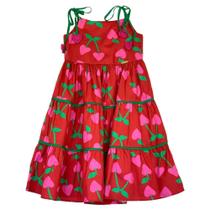 Vestido Infantil Estampa Colhendo Amor Vermelho Tecido TAM:02