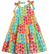 Vestido Infantil Estampa Estrelas Multicores Tecido TAM:8