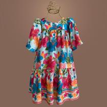 Vestido Infantil Estampa Floral com Manga Floral Charmoso para Meninas